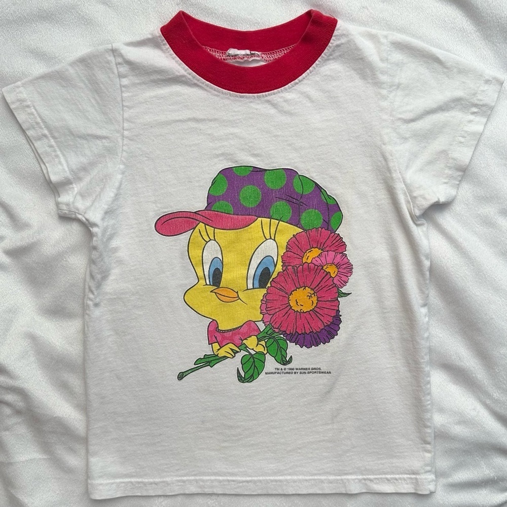 Vintage 1996 Warner Bros Sun Sportswear Tweety Bird T-Shirt Top Kids Girls 6/7